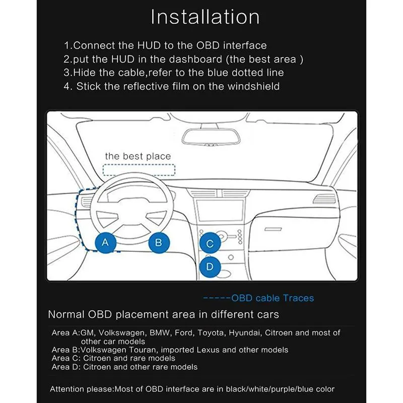 5 Inch Obd2 Head Up Display Car Speed Revolving Speed Water Temp Battery Voltage