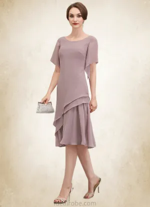 Janae A-Line Scoop Neck Knee-Length Chiffon Mother of the Bride Dress With Cascading Ruffles STK126P0014755