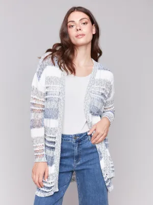 Knee-Length Striped Cardigan - Denim