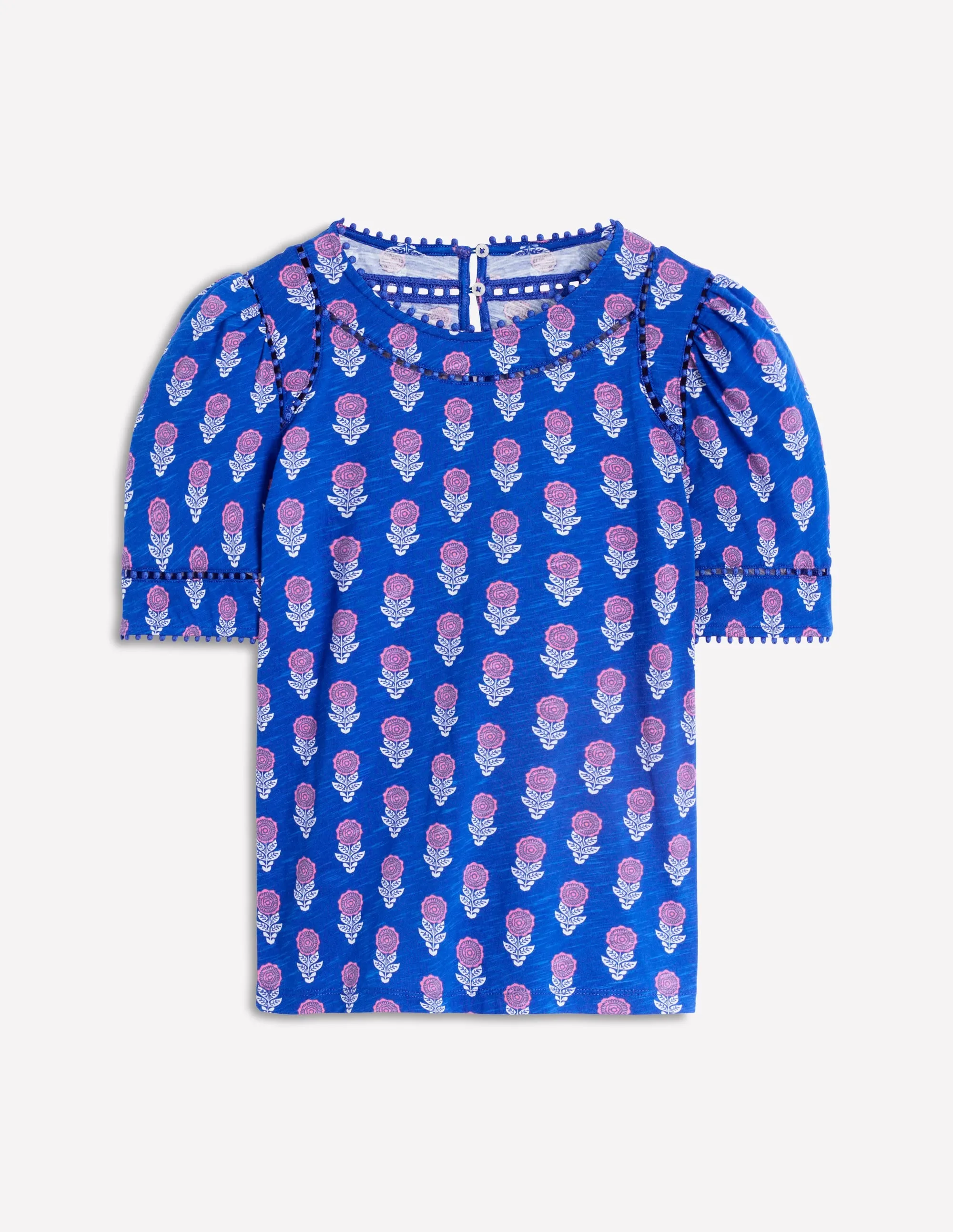 Mila Trim Detail Top-Gallery Blue, Dahlia Sprig