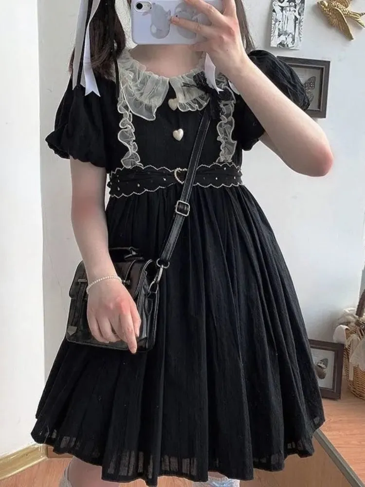 Pleated Dress With Lace Details And Puff Sleeves