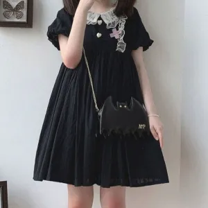Pleated Dress With Lace Details And Puff Sleeves