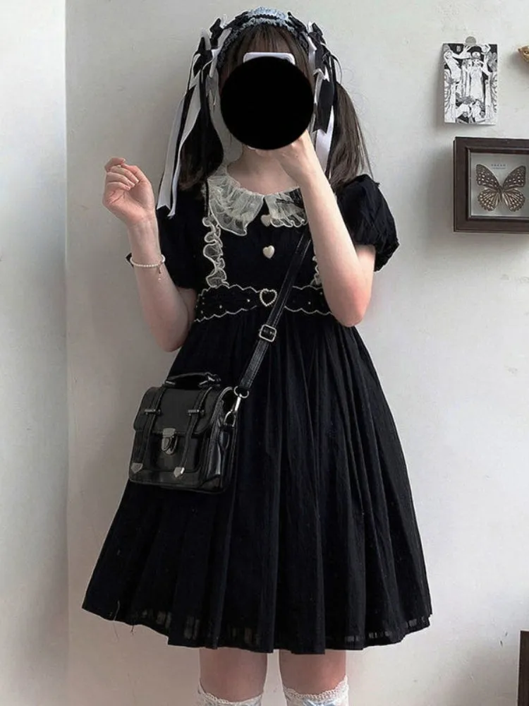Pleated Dress With Lace Details And Puff Sleeves