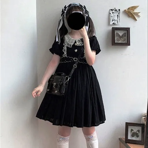 Pleated Dress With Lace Details And Puff Sleeves