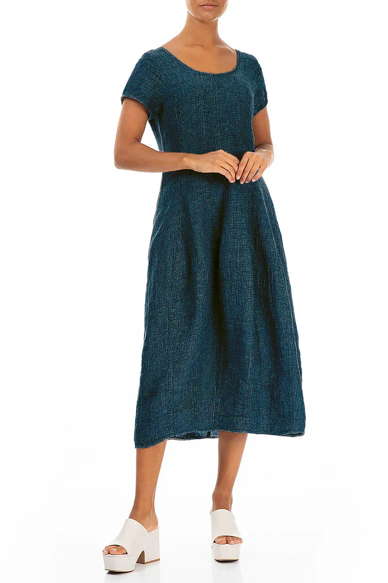 Short Sleeves Denim Mélange Linen Dress