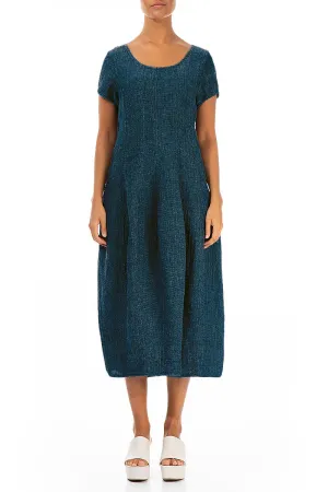 Short Sleeves Denim Mélange Linen Dress