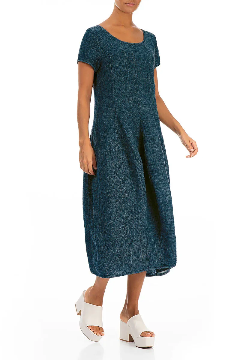 Short Sleeves Denim Mélange Linen Dress