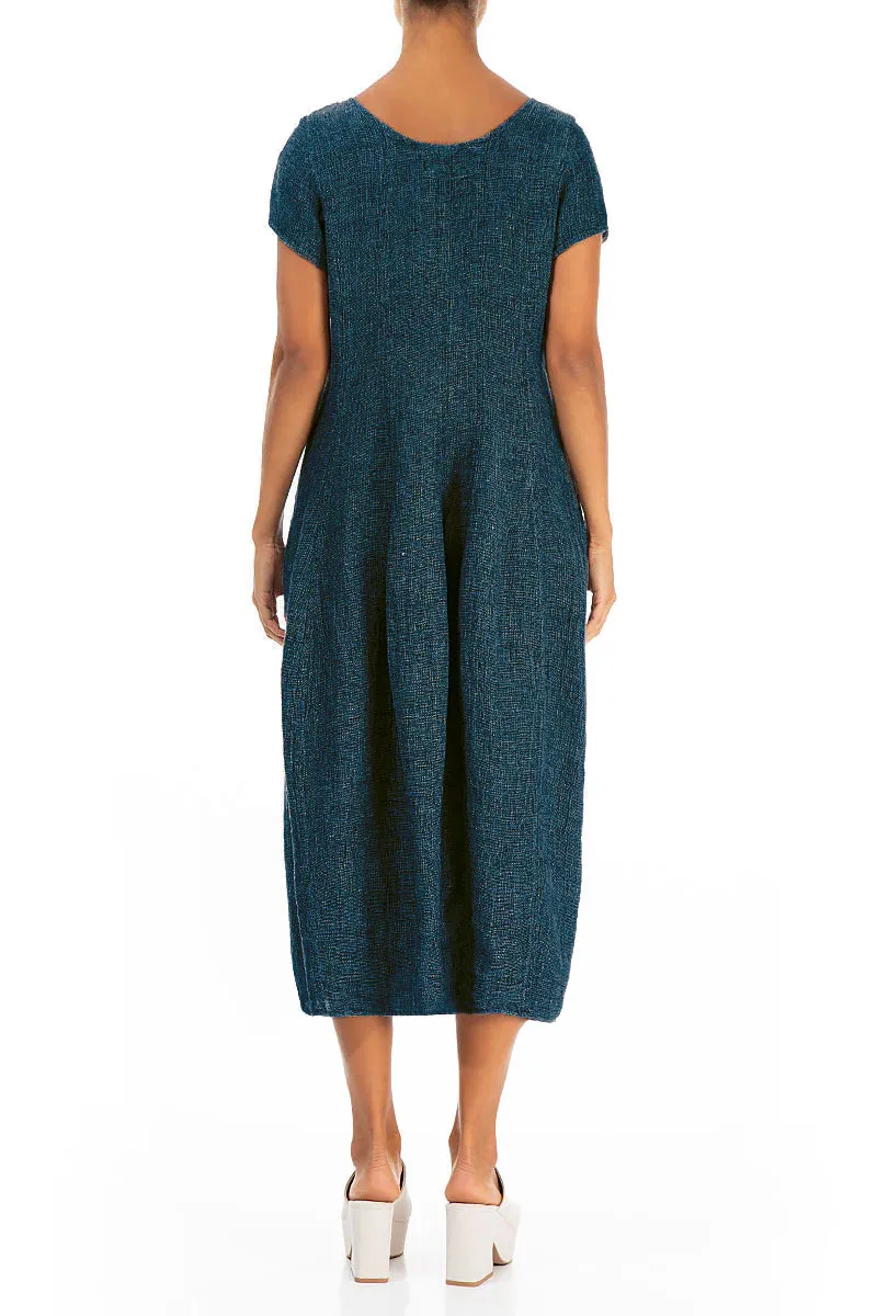Short Sleeves Denim Mélange Linen Dress