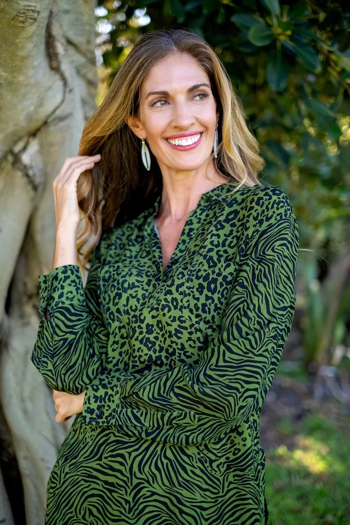 Sonca Dress Green Animal Print