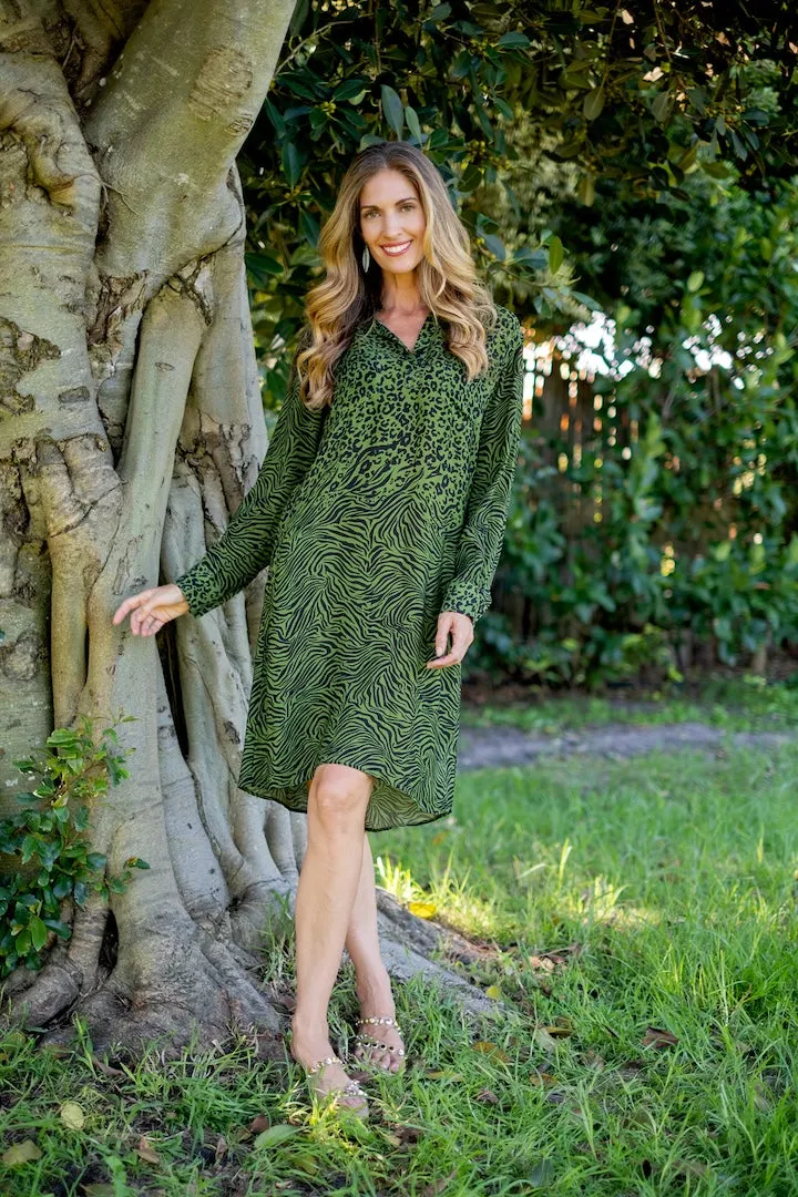 Sonca Dress Green Animal Print
